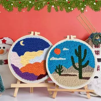 Набор для иглопробивных стежков для начинающих, простая в использовании игла для иглопробивных стежков с узорами, пряжа, пяльцы B