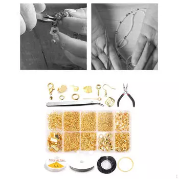 Набор для изготовления ювелирных изделий Фурнитура Булавки для глаз Открытые соединительные кольца Металлические плоскогубцы для взрослых Gold Set 2