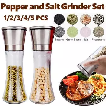 Набор для измельчения перца и соли, кухонная бутылка для специй, стеклянная мельница из нержавеющей стали 1PCS