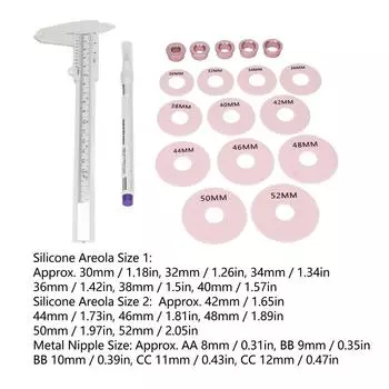 Набор для измерения ареолы сосков, 12 шт., силиконовые кольца, ручка для маркировки, 3D линейка для татуировок ареолы