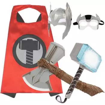 Набор для косплея Тора из Мстителей: Звуковой и световой боевой топор, молот, плащ и маска для глаз