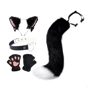 Набор для косплея ушей и хвоста животных для фэнтезийных событий white black