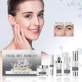 Набор для лица (5шт) Подтягивает и подтягивает кожу, удаляет морщины, уменьшает мелкие морщины, очищает поры и увлажняет кожу лица, набор, 15 мл + 30 мл One Size белый