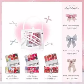 Набор для макияжа FLORTTE Lip Cream Frozen Jelly Gloss Palette Gift Box Princess Feng Collection Набор для макияжа из 6 10 цветов, набор желейных блесков для губ
