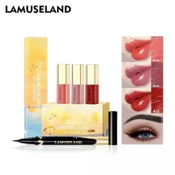 Набор для макияжа LAMUSELAND, 12 шт./компл. блеск для губ и водостойкая черная подводка для глаз #LAS402