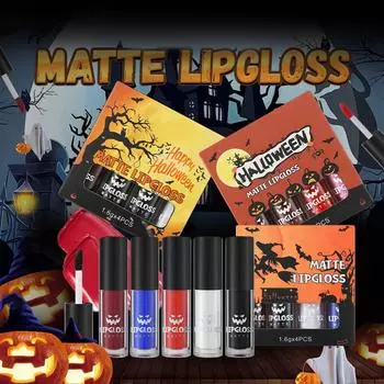 Набор для макияжа с блеском для губ на Хэллоуин, реалистичные эффекты, моющийся туман, антипригарное покрытие, блеск для губ, поддельная кровь, 1,6 г * 4 шт. One Size