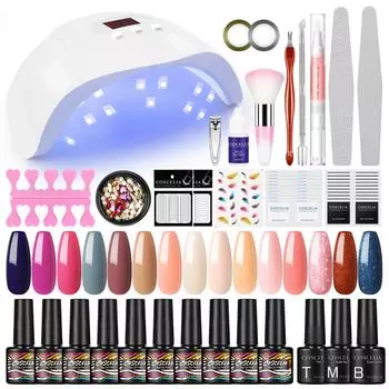 Набор для маникюра COSCELIA, 15 шт., гель-лак для ногтей, 36 Вт, светодиодная УФ-лампа для сушки ногтей с базовым верхним слоем, дизайн ногтей, УФ-гель-лак, набор украшений для дизайна ногтей