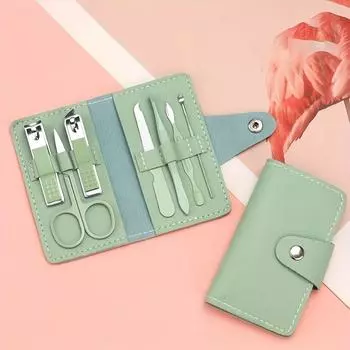 Набор для маникюра и педикюра из 7 предметов из нержавеющей стали – Портативный складной набор кусачек для ногтей с необходимыми инструментами для ухода – Набор маникюрных принадлежностей розовый