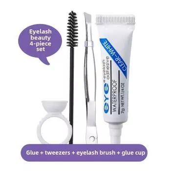Набор для наращивания ресниц 4-компонентный клей Пинцет Стаканчик для клея Легко приклеиваемый набор для самостоятельного наращивания ресниц Натуральный долговечный быстросохнущий не оставляющий следов клей
