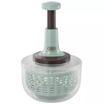 Набор для нарезки салата Push Salad Spinner, высокая скорость вращения, тщательное удаление тонкого жира, включает в себя безопасный держатель, компактное хранение [Toffy] и K-HC10 2-в-1, ломтики/тонкие бледный аква