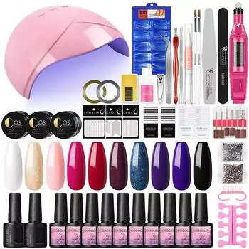 Набор для ногтей COSCELIA, 36 Вт, УФ-светодиодная лампа для сушки ногтей, 10 шт., гель-лак для ногтей, набор инструментов для дизайна ногтей, наклейки для французского маникюра, стартовый набор для украшения, маникюрный набор
