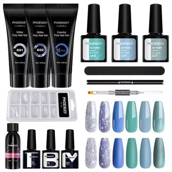 Набор для ногтей PHOENIXY для начинающих, 3 шт., гель-лак для ногтей с полигелем, набор для наращивания ногтей, инструменты для дизайна ногтей, матовое покрытие для дизайна
