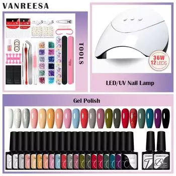 Набор для ногтей VANREESA Гель-лак для ногтей УФ-сушилка для ногтей Лампа для замачивания лака для ногтей Дизайн ногтей Украшение ногтей УФ-гель-лак Домашний салон Универсальный набор