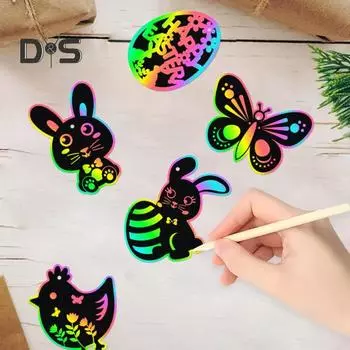 Набор для пасхальной бумаги для скретч-арта «Радуга в виде кролика» для детей, набор для самостоятельного изготовления пасхальных подвесных украшений для вечеринок, наполнителей для корзинок для яиц A