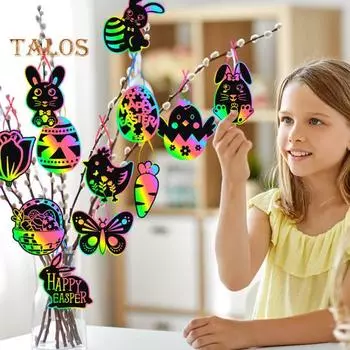 Набор для пасхальной бумаги для скретч-арта «Радуга в виде кролика» для детей, набор для самостоятельного изготовления пасхальных подвесных украшений для вечеринок, наполнителей для корзинок для яиц A