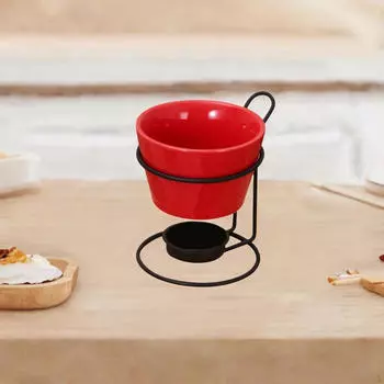 Набор для подогрева масла с керамической кастрюлей и подставкой для празднования красный