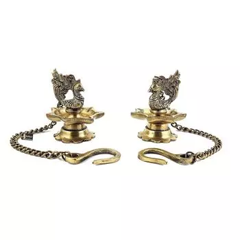 Набор для подвешивания дия из латуни с резным павлином, античный желтый - упаковка из 2 шт., стандартный