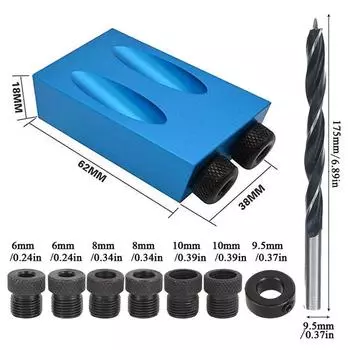 Набор для поиска наклонных отверстий в карманах по дереву, набор направляющих для сверления под углом 15 градусов, дырокол, столярные инструменты, сверла