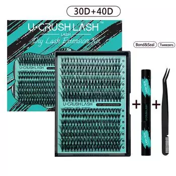 Набор для ресниц: Зеленые и черные пучковые накладные ресницы на ножке