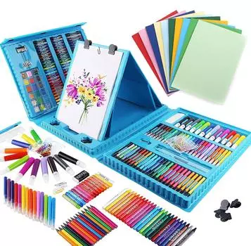 Набор для рисования Art Set 176 раскраска набор художественных принадлежностей с футляром для хранения рисунков включает точилку для карандашей и краски для начальной школы