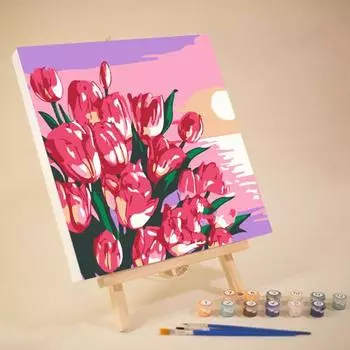 Набор для рисования по номерам для взрослых и детей. Цветы без рамки. Акриловая краска на