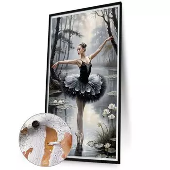 Набор для рисования по номерам на холсте DIY масляная живопись Черный лебедь Декор для дома 40x80 см