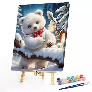 Набор для рисования по номерам на холсте DIY масляная живопись Белый медведь Декор для дома 40x50 см Великобритания