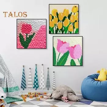 Набор для рисования помпоном своими руками, набор для рисования помпоном-тюльпаном, набор для помпонов с клеем и доской, набор для творчества с помпоном для детей и взрослых A