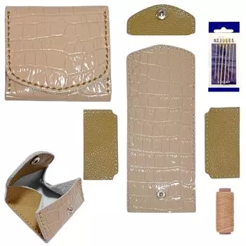 Набор для рукоделия из кожи 3world, чехол для монет, натуральная воловья кожа, игла и нитка в комплекте, простой в шитье, пробный ознакомительный набор SW2453, бежевый, с готовыми отверстиями бежевый