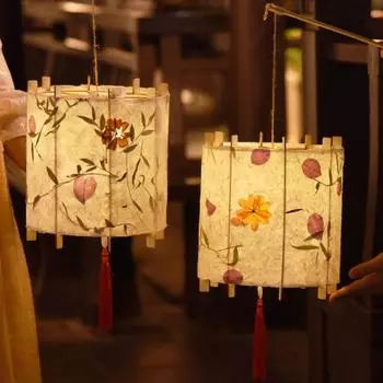 Набор для самостоятельного изготовления фонаря Цветочный бумажный фонарь Деревянный ручной работы DIY Craft Портативный светящийся новогодний F
