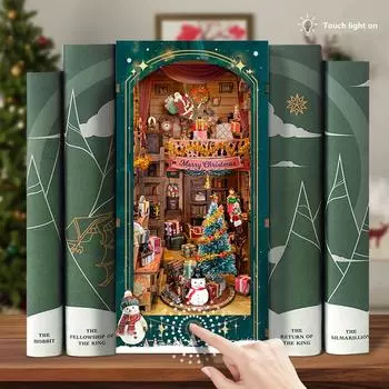 Набор для самостоятельного изготовления книг, украшение для книжной полки в кукольном домике в рождественском стиле, 3D-пазл из дерева со светодиодной крышкой, домашний декор One Size