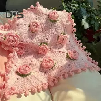 Набор для самостоятельного вязания крючком одеяла с розами, ручная работа, пряжа, вязание, цветочное одеяло, подарок на День матери, День святого Валентина, день рождения, для женщин, начинающих S розовый