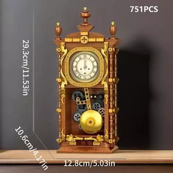 Набор для сборки старинных часов, 751 шт., светло-коричневый, с функцией работы часов и качающимся маятником, развивающая игрушка для детей 6+, украшение для стола T2109
