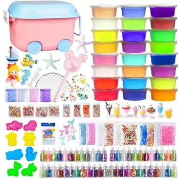 Набор для слайма из кристальной глины, набор для самостоятельной сборки, игрушки, инструменты ручной работы, бусины-аквариумы, фруктовые дольки, разноцветные конфетти из пены. Содержит 24 штуки. Пушистая кристальная глина для слайма.