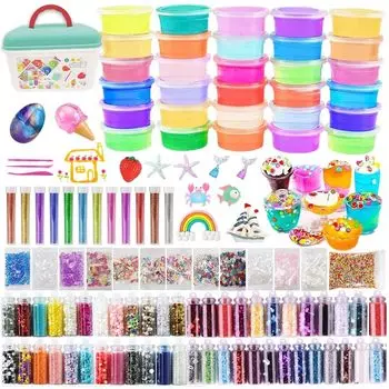 Набор для создания слайма Funk Doggie, 32 предмета, глина, бусины в форме аквариума, фруктовые дольки, пенопластовые бусины, 48 цветов, блестки, инструменты ручной работы, снятие стресса, для детей, начальная школа