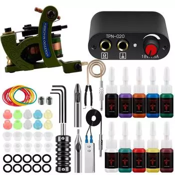 Набор для татуировки PHOENIXY, катушка, пистолеты для татуировки, источник питания, 4/6/10/20 цветов, чернила, принадлежности для татуировки, набор для татуировщика 4pcs ink