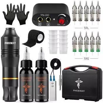 Набор для татуировки PHOENIXY, набор вращающихся ручек для татуировки, чернила для татуировки, ЖК-дисплей, источник питания, татуировки для живописи тела, набор для тату-арта