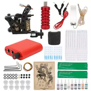 Набор для татуировки с катушкой, блок питания, клип-шнур, педаль, набор для практики татуировки на коже для начинающих US Plug