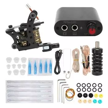 Набор для татуировки с катушкой, педалью, блоком питания, иглой для татуировки, чернильным стаканчиком, набором для начинающих US Plug