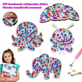 Набор для творчества из искусственных алмазов, набор для творчества из деревянных украшений, набор для творчества из искусственных драгоценных камней с клеем-ручкой для мальчиков и девочек в возрасте от 6 лет, семейная игра для вечеринки Octopus