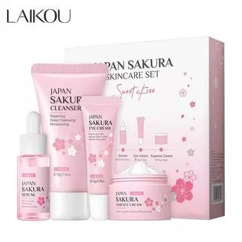 Набор для ухода за кожей LAIKOU Sakura, 4 предмета: очищающее средство, сыворотка, крем, крем для глаз 4pcs