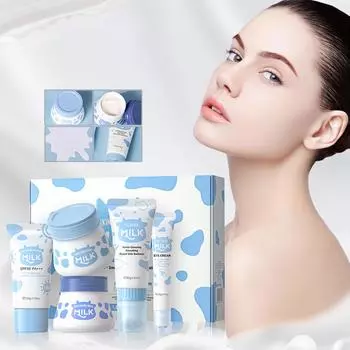 Набор для ухода за кожей лица, набор из 5 средств для ухода за кожей с молочком, набор для глубокого увлажнения и омоложения, крем, очищающая сыворотка One Size белый