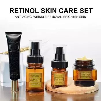 Набор для ухода за кожей лица с ретинолом, против морщин, крем/сыворотка/тоник, подтягивающий, укрепляющий, увлажняющий, для кожи вокруг глаз, кремы для лица, наборы для ухода за кожей чёрный