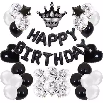 Набор для украшения воздушными шарами на день рождения Воздушный шар «С днем рождения» Воздушный шар «С днем рождения» Воздушный шар «Черная корона» Украшение на день рождения Черный Белый G&H