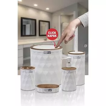 Набор для ванной комнаты из 5 предметов с деревянными дверцами Diamond White Click Door