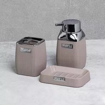 Набор для ванной комнаты из трех предметов с полосатой хромированной деталью