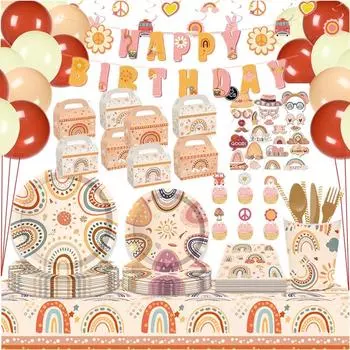 Набор для вечеринки в богемном стиле, набор одноразовой посуды для вечеринки по случаю дня рождения, украшение для вечеринки, принадлежности для столовых приборов и воздушных шаров 5PCS-B