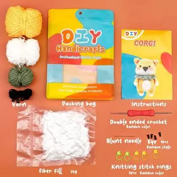 Набор для вязания крючком для начинающих Fenrry «Сделай сам» для милых собак. Стартовый набор с клубками пряжи, крючками для вязания, маркерами петель, спицами и инструкцией.