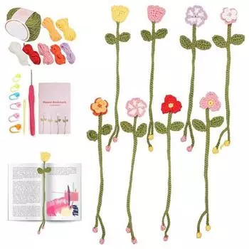 Набор для вязания крючком для начинающих, закладки-цветы, проект «сделай сам» с 8 рулонами сверхмягкой пряжи, в комплект входит крючок, маркер петель, рождественские подарки A