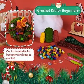 Набор для вязания крючком Fenrry для начинающих Рождественский венок Набор для вязания для взрослых с пошаговыми видеоуроками Пряжа для вязания крючком